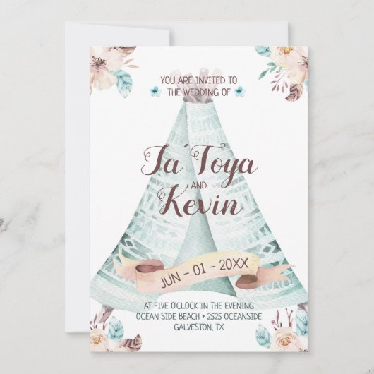 ボホ結婚式招待状ウォーターカラーフローラテペ 招待状 (正面)