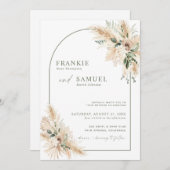 ボホ結婚式招待状 | Pampas Grass緑 招待状 (正面/裏面)