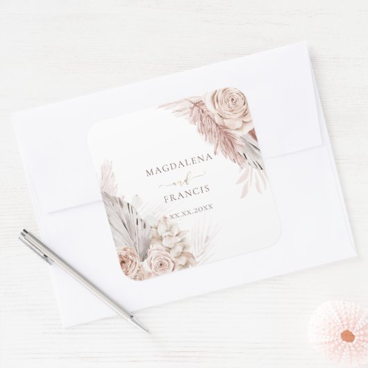 ボホ結婚花スクエアステッカー スクエアシール (封筒)