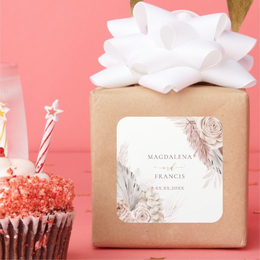 ボホ結婚花スクエアステッカー スクエアシール (パーティー)