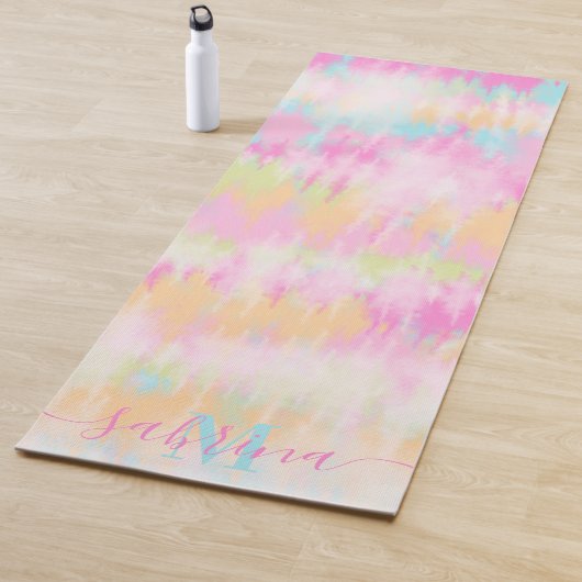 ボホ絞り染めレインボーガーリーウォーターモノグラムの ヨガマット (インサイチュ)