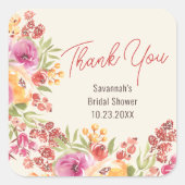 ボホ絵を描フローラブライダルシャワーありがとう スクエアシール (正面)