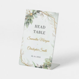 ボホ緑のユーカリの葉のヘッドテーブル 台座サイン