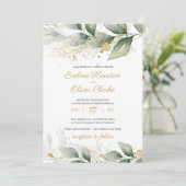 ボホ緑のユーカリ葉カリ金ゴールド結婚ズ 招待状 (スタンド正面)