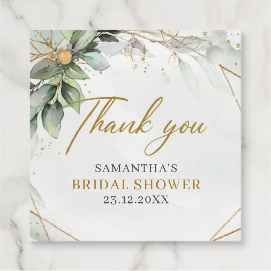 ボホ緑のユーカリ葉金ゴールド枠 フェイバータグ (裏面)