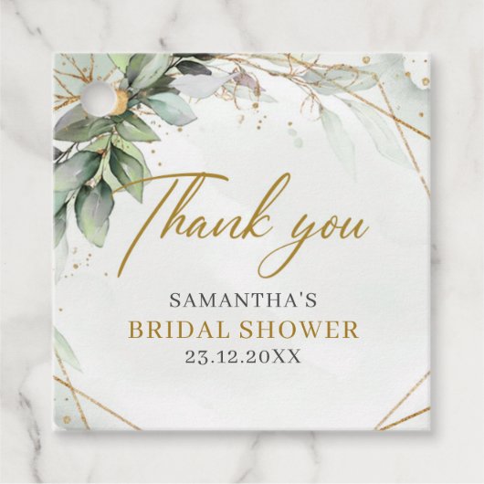 ボホ緑のユーカリ葉金ゴールド枠 フェイバータグ (正面)