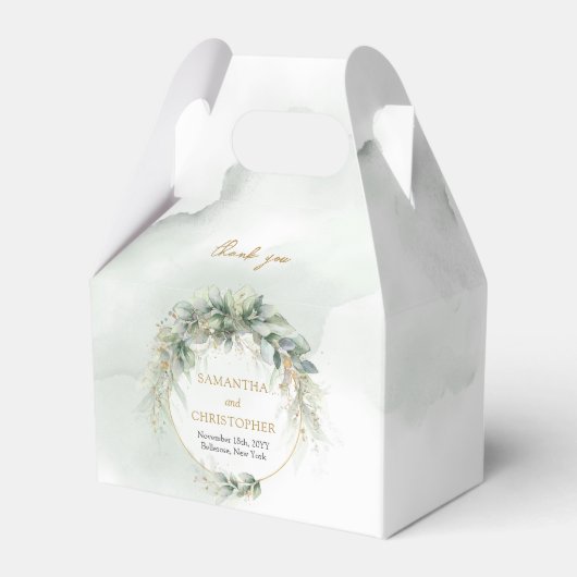 ボホ緑のユーカリ葉金ゴールド枠 フェイバーボックス (正面サイド)