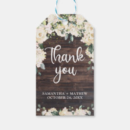 ボホ緑の白いフローラバラウッド素朴 ギフトタグ