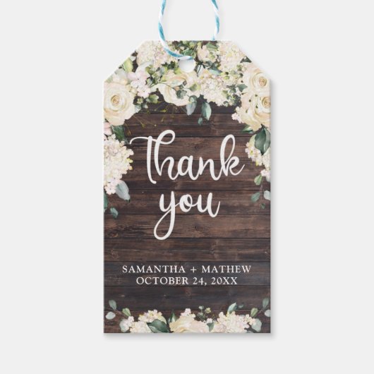 ボホ緑の白いフローラバラウッド素朴 ギフトタグ (正面)