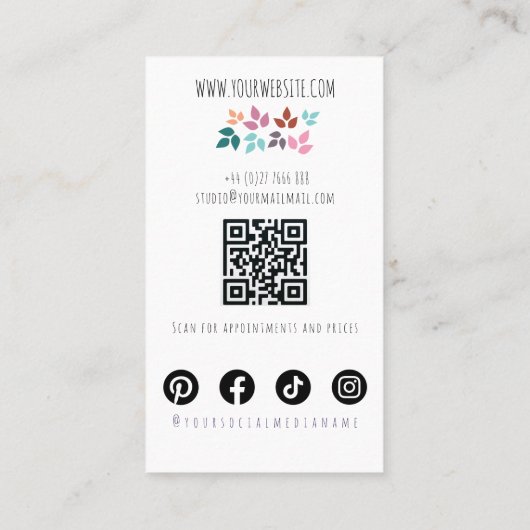 ボホ美容師フラワークラウンブライダルヘアスタイルQR 名刺 (裏面)