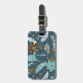 ボホ羽ドードル花ティール（緑がかった色）ターコイズ茶色 ラゲッジタグ (正面縦)