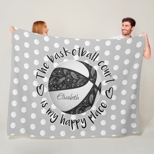 ボホ羽ブラックバスケットボールコート幸せ場所 フリースブランケット (インサイチュ)