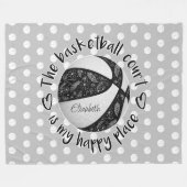 ボホ羽ブラックバスケットボールコート幸せ場所 フリースブランケット (正面(横))