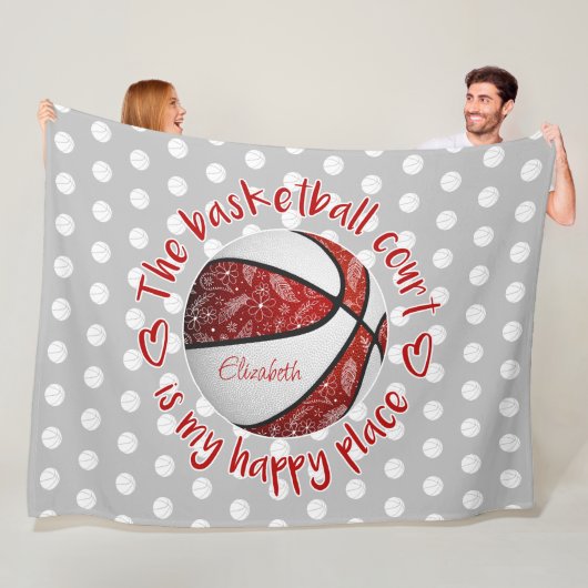 ボホ羽レッドバスケットボールコート幸せ場所 フリースブランケット (インサイチュ)