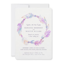 ボホ羽毛の水の色の紫色の結婚式の招待