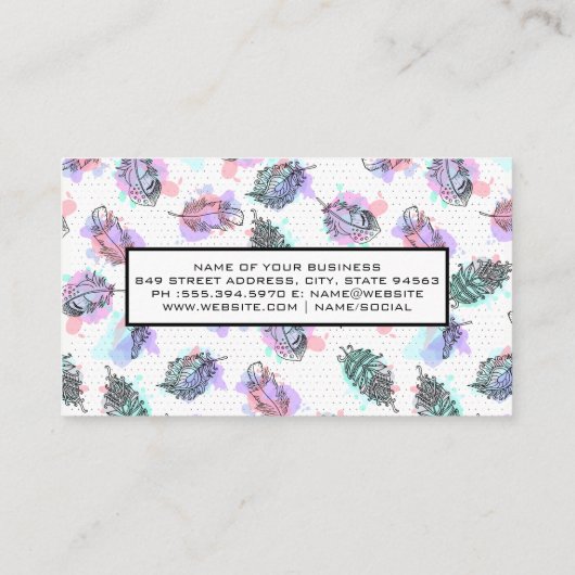 ボホ羽毛模様の背景 名刺 (裏面)