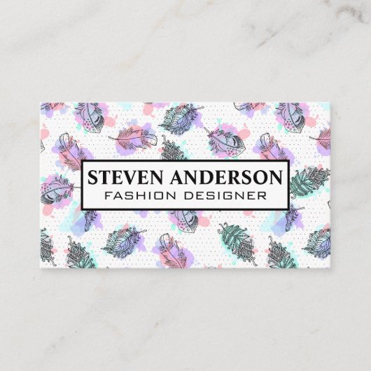 ボホ羽毛模様の背景 名刺 (正面)