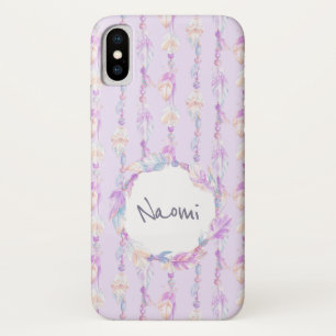 ボホ羽毛水彩画名紫色のケース iPhone X ケース
