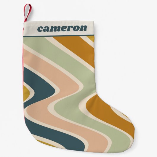 ボホ自然ウェーブラインレトロパステルパーソナライズされた スモールクリスマスストッキング (正面)