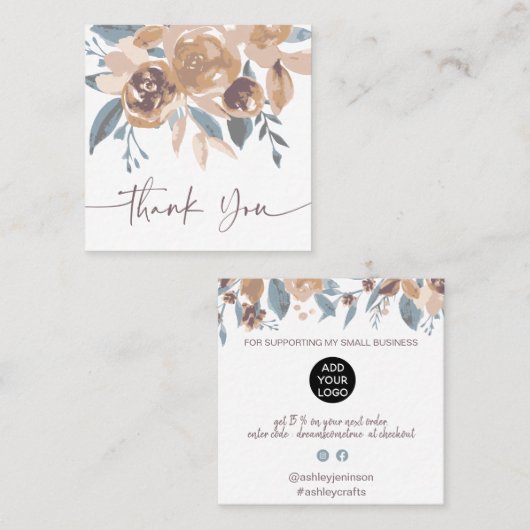 ボホ自然シックフローラ水の色のオ感謝していーダー スクエア名刺 (正面/裏面)