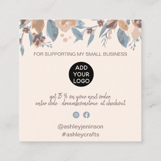 ボホ自然シックフローラ水の色のオ感謝していーダー スクエア名刺 (裏面)