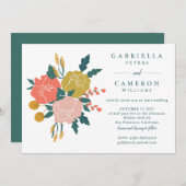 ボホ自然スタイリッシュグリーフローラシンプルズ結婚ス 招待状 (正面/裏面)