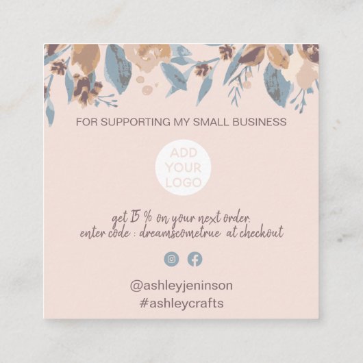 ボホ自然トーンフローラの水の色の感謝してい順序は、 スクエア名刺 (裏面)