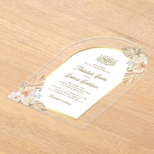 ボホ自然フローラアーチムスリム結婚ズ アクリル招待状 (レイダウン)