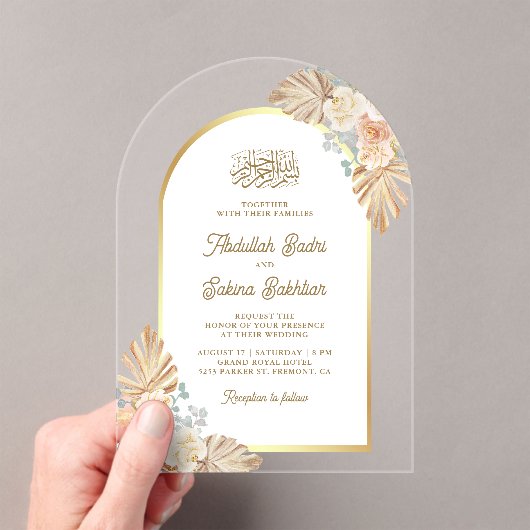 ボホ自然フローラアーチムスリム結婚ズ アクリル招待状 (インサイチュ (ポータブル))