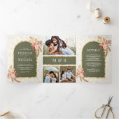 ボホ自然フローラパンパスサージグリーン結婚ズ 三つ折り招待状 (内部)