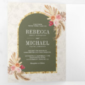 ボホ自然フローラパンパスサージグリーン結婚ズ 三つ折り招待状 (内部最初)