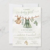 ボホ自然ベビーシャワーガールクロースレイン 招待状 (正面)