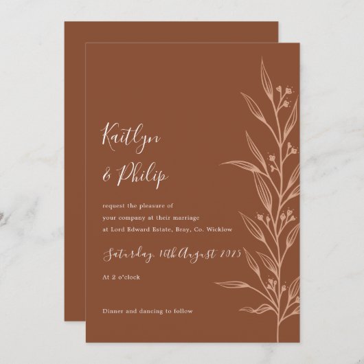 ボホ自然ボタニカルエレガントアイボリー招待状 招待状 (正面/裏面)