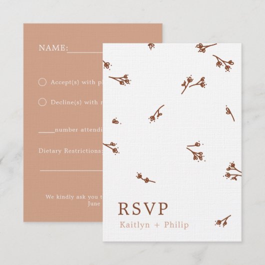 ボホ自然ボタニカルエレガントアイボリー結婚ズホワイト 出欠カード (正面/裏面)