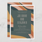 ボホ自然抽象芸術波線テラコッタ結婚ズ 招待状 (正面/裏面)