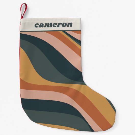 ボホ自然波線テラコッタパーソナライズされた スモールクリスマスストッキング (正面)