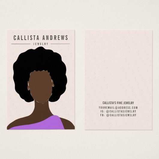 ボホ自然黒髪ガールイヤリング表示カード (正面&裏面)