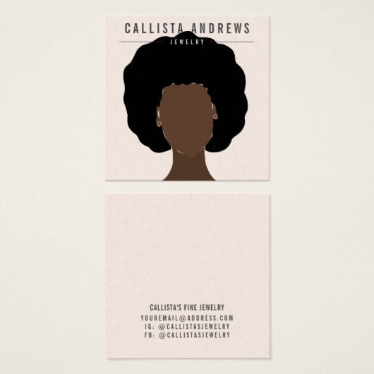 ボホ自然黒髪ガールイヤリング表示カード (正面&裏面)