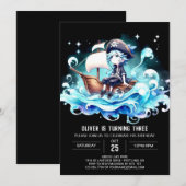 ボホ航海のパイレーツ誕生日 招待状 (正面/裏面)