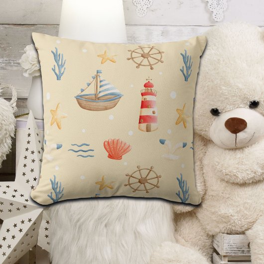 ボホ航海のボートライトハウスパターン クッション