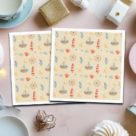 ボホ航海のボートライトハウスパターン スタンダードカクテルナプキン