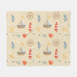 ボホ航海のボートライトハウスパターン フリースブランケット