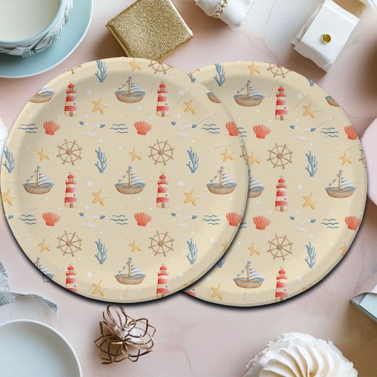 ボホ航海のボートライトハウスパターン ペーパープレート