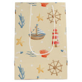 ボホ航海のボートライトハウスパターン ミディアムペーパーバッグ (裏面)