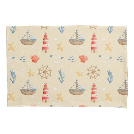 ボホ航海のボートライトハウスパターン 枕カバー (正面)