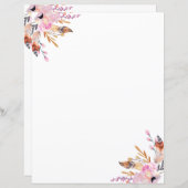 ボホ花模様の羽の白いピンクページ (正面/裏面)