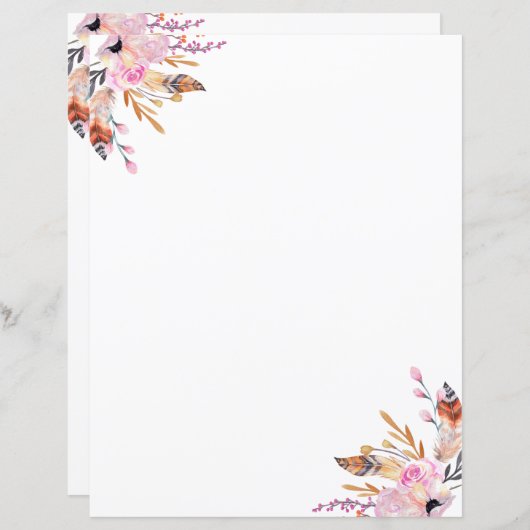 ボホ花模様の羽の白いピンクページ (正面/裏面)