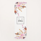 ボホ花模様は白いピンクガーリーを羽毛モノグラムの ヨガマット (正面)