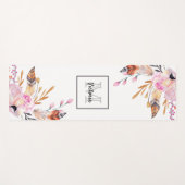 ボホ花模様は白いピンクガーリーを羽毛モノグラムの ヨガマット (正面(横))