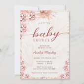 ボホ花模様ニュートラルベビーシャワーボヘミアンオーキッド 招待状 (正面)